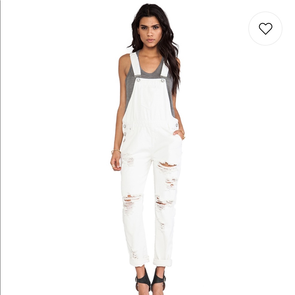 One Teaspoon White Denim Overalls, Size 26